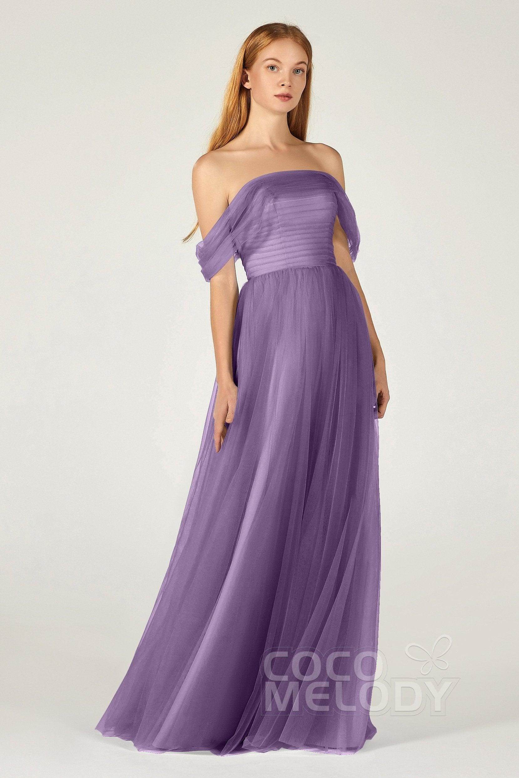 A-Line Floor Length Tulle Bridesmaid Dress CB0382 - COCOMELODY